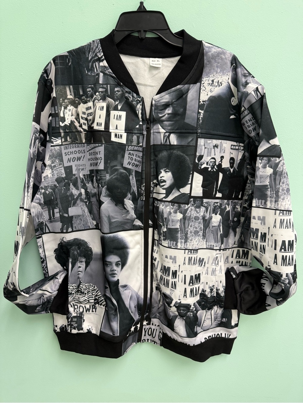 NWOT Black & White BLACK HISTORY Civil Rights Photo-Print Bomber Jacket XL